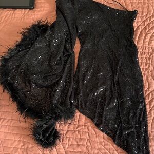 Fashion Nova Black Sequin Asymmetrical Top